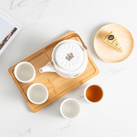 Ensemble tasse à thé et théière en porcelaine Relief de Style chinois service à thé en céramique 6 pièces avec plateau en bois et bouilloire