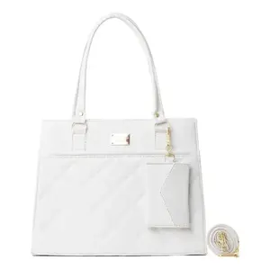 Bolso de Mano Elegante para Mujer Fana Dunia, Modelo M3893, Color Blanco, Diseño de Rejilla de Diamantes, Gran Capacidad, Estilo Casual, Correa de Cadena Metálica - Product Image 1
