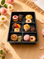 Barquette alimentaire jetable noire à 6 compartiments en plastique PET, boîte à gâteaux, biscuits et pâtisseries à 6 fentes, emballage pour boulangerie, logo personnalisé