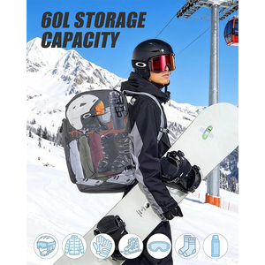 60L Ski <b>Boot</b> Bag Backpack with Vacuum Pump Snow Drainage Hole Waterproof <b>Boot</b> Compartment Helmet Goggle Storage <b>Standing</b> Mat Fit - Product Image 6