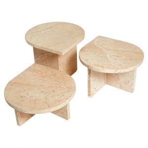 Tavolino scanalato tavolino rettangolare <span class=keywords><strong>3</strong></span> pezzi set tavolino moderno di lusso di colore beige - Product Image 6