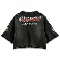 T-shirt court délavé pour homme avec motif en vitrail Sacré-Cœur Jésus, texte gothique, col à rivets, effet usé et troué, coupe oversize