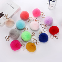 Offre Spéciale fourrure bouffée boule Faux lapin rose boule de fourrure pompon porte-clés pour femmes et filles