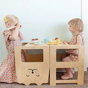 Wooden Children Learning Tower <b>Stool</b> <b>Adjustable</b> <b>Height</b> Natural Color Kids Chair Multi Functional Toddler Seat Scandinavian - Product Image 1