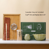 Ensemble de 6 ustensiles à matcha en céramique et bambou : fouet, cuillère à thé, bol en porcelaine – Couleurs violet, rose, vert, bleu – Kit de haute qualité pour le thé matcha