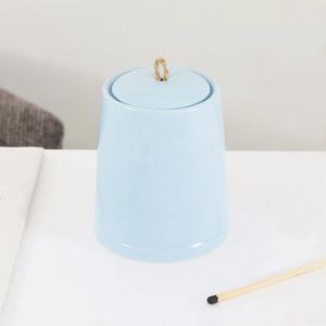 Pot à bougie en céramique conique moderne avec couvercle, récipient à bougie vide minimaliste avec poignée en corde pour la décoration de la maison - Product Image 3