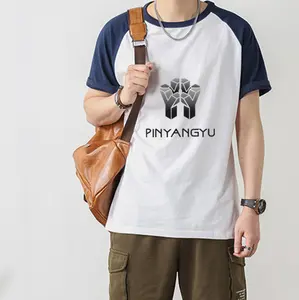 wholesale raglan sleeve cotton tee shirts custom logo brand polyester tshirt Design Plain printed T-Shirt for men