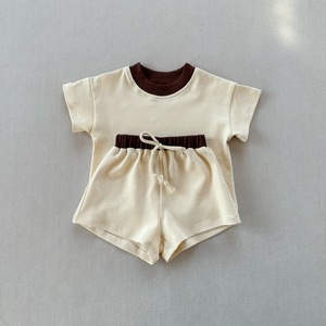 Nordeuropa in popolare abito a maniche corte in tinta unita per bambini, vendita calda di pantaloncini in cotone larghi, <span class=keywords><strong>set</strong></span> di due pezzi - Product Image 4
