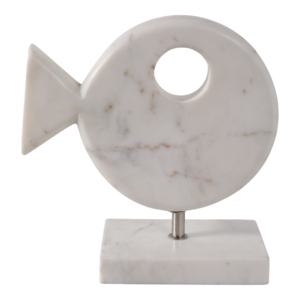 Scultura moderna di pesce in marmo su supporto, decorazione costiera, statuetta per la casa, il bagno, l'ufficio. - Product Image 1