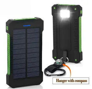 Water proof solar USB charger 4000MAh dual USB portable power bank with LED light with compass