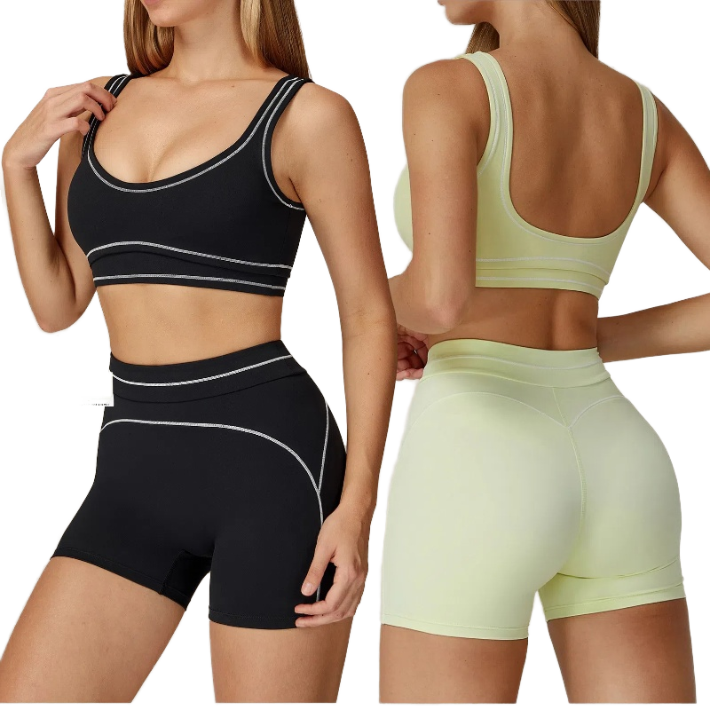 High Stretch Contrast Color I Shaped Back Yoga Bra Brushed Comfortable Nude Feeling Shockproof Sports Set for Running Outdoor