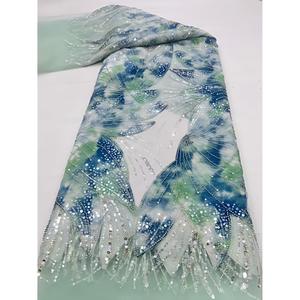 Tela de Encaje de <span class=keywords><strong>Terciopelo</strong></span> Africano 100% Poliéster Ecológico con Patrón de Rayas y Decoración de Cuentas para Vestidos y Trajes de Novia - Product Image 3