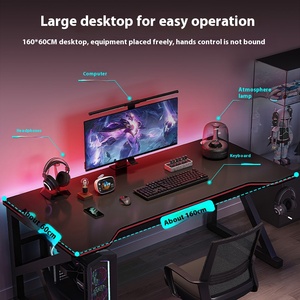 Gran oferta, escritorio de juegos negro de esquina grande, Metal de madera duradero con altura ajustable para uso en el dormitorio de los jugadores de Esports - Product Image 2