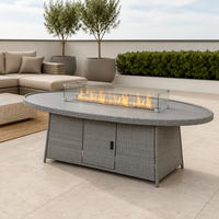 Table de foyer extérieure sur mesure en aluminium ovale avec cadre en rotin, sans fumée, au propane, pour cour, villa, hôtel, terrasse