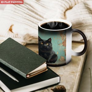 Curved Body Comfortable Hold Mug Frosted Black 11oz <b>Ceramic</b> Heat Sensitive Drinking <b>Cup</b> - Product Image 3