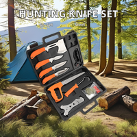 Ensemble de Couteaux Multifonctionnels de Chasse en Extérieur avec Boîte en PVC pour Camping et Traitement du Gibier