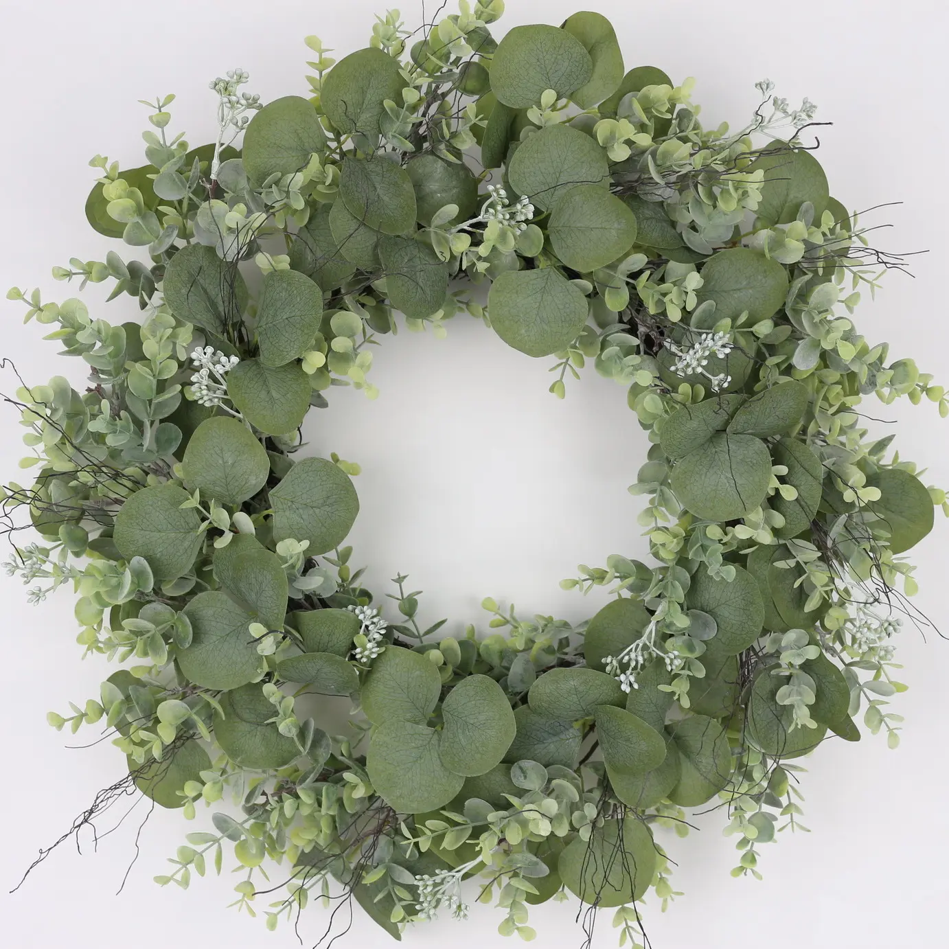 GY BSCI 14 inch Handmade Leaves Green Artificial Eucalyptus Wreath For Front Door Spring Wreath