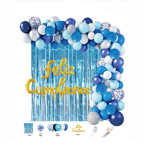 Fournitures de fête OEM, kit de ballons en latex chromé perlé espagnol « Feliz Cumpleanos », rideau métallique brillant pour la décoration de fête d'anniversaire - Product Image 2