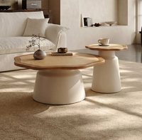 Ensemble de tables basses design en bois massif de forme irrégulière, style minimaliste moderne, blanc crème, sans assemblage, meubles pour la maison