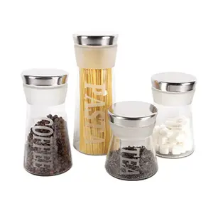 Set 4 Large Frosted Glass Storage Jars with Metal Screw Top Lid