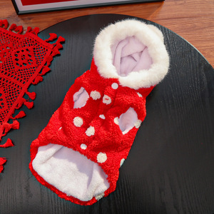 Weiwang Red Polka Dot Hooded Jacket Fleece Lining Thickened Pet Dog <b>Cat</b> Winter Clothing Autumn Winter Apparel - Product Image 4