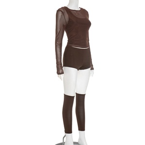 Nouvel ensemble quatre pièces TKS pour <span class=keywords><strong>femme</strong></span> : débardeur sexy en maille, haut à manches longues, short moulant et cache-tibias - Product Image 4