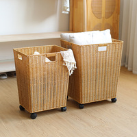 Grand panier à linge avec roulettes, panier à linge en rotin tissé PP, panier de rangement pour vêtements sales pour salle de bain, chambre à coucher, hôtel, buanderie