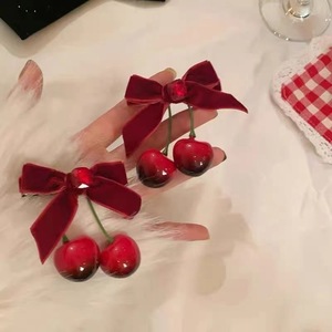 Rasa tinggi lucu manis buaya gadis aksesori rambut tahan lama 5 cm klip samping ceri merah busur dibuat pita tahan lama kain beludru - Product Image 2