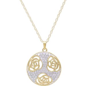 Collar con Colgante de Diamantes Naturales en Forma de Círculo, Diamantes Blancos, Oro Amarillo, Plata de Ley, Cadena de 18 Pulgadas, Uso Diario para Mujer - Product Image 1