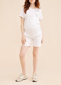 Custom Pregnant Women's Summer Casual White <strong>Denim</strong> <strong>Shorts</strong> Oversized Solid Pattern <strong>Dungaree</strong> Overall <strong>Shorts</strong> with Pockets - Product Image 2