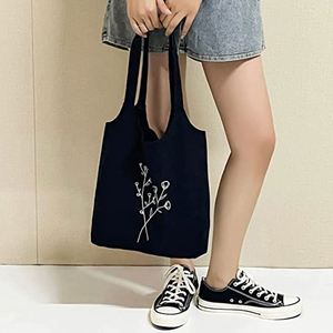 Nouveau Sac Fourre-tout Personnalisé en Toile Noir et Blanc Esthétique, Réutilisable pour les Courses, avec Motifs Floraux et Art Lignes, Sac à Bandoulière - Product Image 3