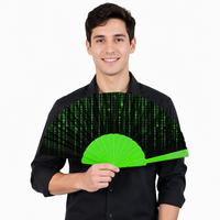 Éventail pliant personnalisé de 23 cm avec code matriciel, vert cyberpunk, technologie numérique, cadeau promotionnel, impression de logo