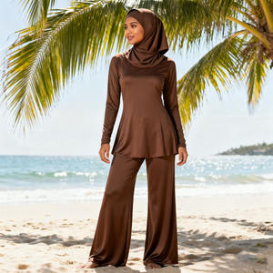 Elegante Sólido Impreso Musulmán Unisex Burkini Longitud Completa 3 Piezas Modesto Traje de Baño con Hijab Poliéster/Nylon UPF50 + - Product Image 2