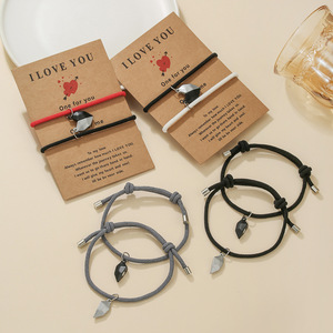 I Love You Heart Magnetic Clasp <b>Bracelet</b> Set <b>Couple</b> Woven Jewelry Unisex Valentine's Day Gift Red String Style - Product Image 1