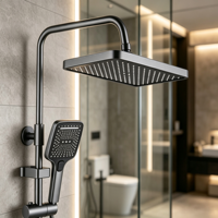 Système de douche complet gris haute pression avec pommeau de douche carré à économie d'eau et douchette multifonction pour salle de bain domestique