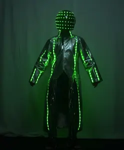 기술 로봇 댄스 쇼 새로운 나이트 클럽 LED 빛 빛나는 의류 KTV 심포니 원격 제어 프로그래밍 다채로운 헬멧