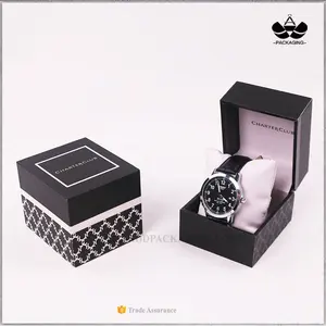 Customized Off Set And UV Printed Black Hinged PU Leather Cushion Watch Packaging Box