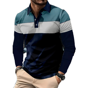 Camisa de Golf Henley de Manga Larga Formal para Hombre, Cuello Solapa, Detalle de Botones, Diseño de Bloques de Color con Patrón 3D, Tejido Transpirable - Product Image 4