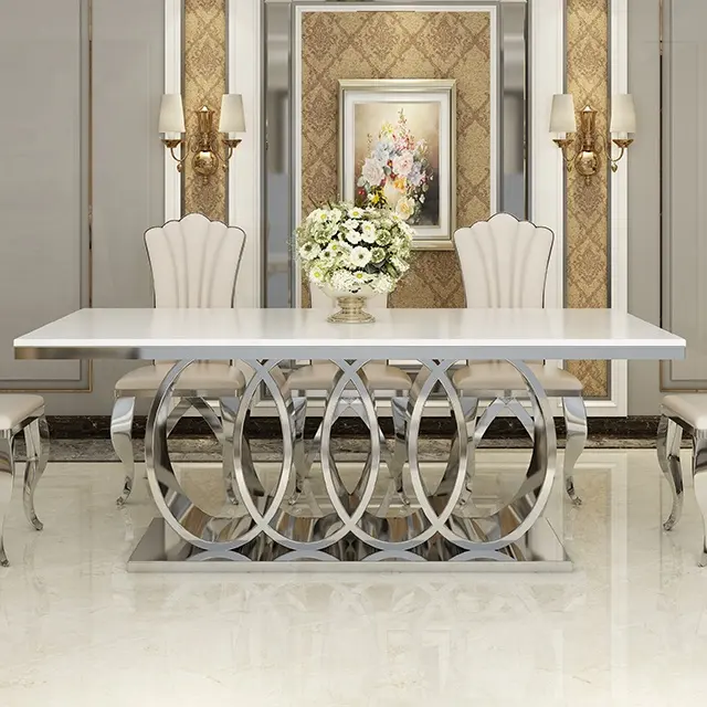 Comedor de lujo habitación de acero inoxidable mesas de comedor