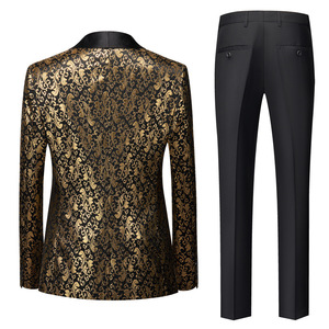 Completo da Uomo Tre Pezzi Slim Fit alla <span class=keywords><strong>Moda</strong></span> in Nylon/Cotone Goffrato <span class=keywords><strong>Oro</strong></span> Monopetto per Banchetti - Product Image 2