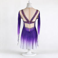Robe de patinage et de danse pour enfants et adultes, dégradé violet et blanc, manches longues en maille, dos découpé avec strass, pour compétition et spectacle de patinage sur glace