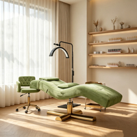 Lit de beauté de luxe en forme de S avec base dorée et pompe hydraulique pour salon d'extension de cils OEM