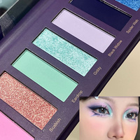 Palette de fards à paupières sirène 8 couleurs, tons froids bleu violet, scintillants et métalliques, avec miroir, logo personnalisé