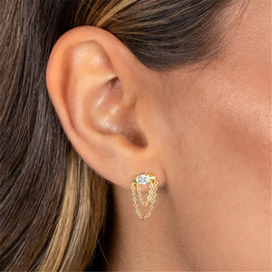 ROXI New Designs 18K Gold Plated Rivet 5A CZ Diamond <b>Chains</b> <b>Stud</b> <b>Earring</b> S925 Silver Long Double Layer <b>Chains</b> <b>Earring</b> for Women - Product Image 6