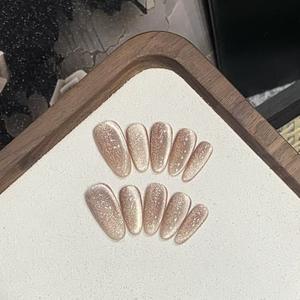 <span class=keywords><strong>Faux</strong></span> ongles en acrylique artificiels faits à la main, 10 pièces, ongles ovales roses avec strass, longue durée - Product Image 4