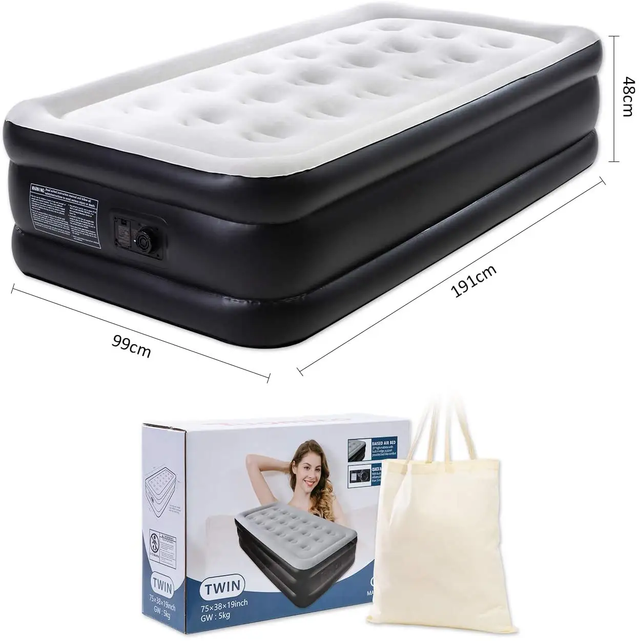Single twin double high raised Inflatable Air bed blow up elevated comfy air mattress with built-in pump