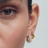 CHICNNA 2026 Anting Huggie Dua Warna Berlapis Emas 18k Tahan Air Perak S925 Anting Bentuk Tidak Beraturan Full Micro Pave
