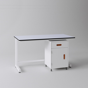 Banco da Laboratorio TL-1-12 con Telaio a C in Acciaio e Armadietto Mobile, Superficie in Resina Epossidica, Arredamento per Laboratori Ospedalieri ed Educativi - Product Image 2