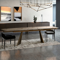 Mobilier de salle à manger personnalisé, moderne et léger de luxe avec pieds en métal Table de table en céramique, verre trempé, pliable et réglable
