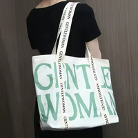 Tas Kanvas Desainer Daur Ulang dengan Pegangan dan Logo Custom untuk Wanita, Tas Belanja Besar dari Kanvas Katun